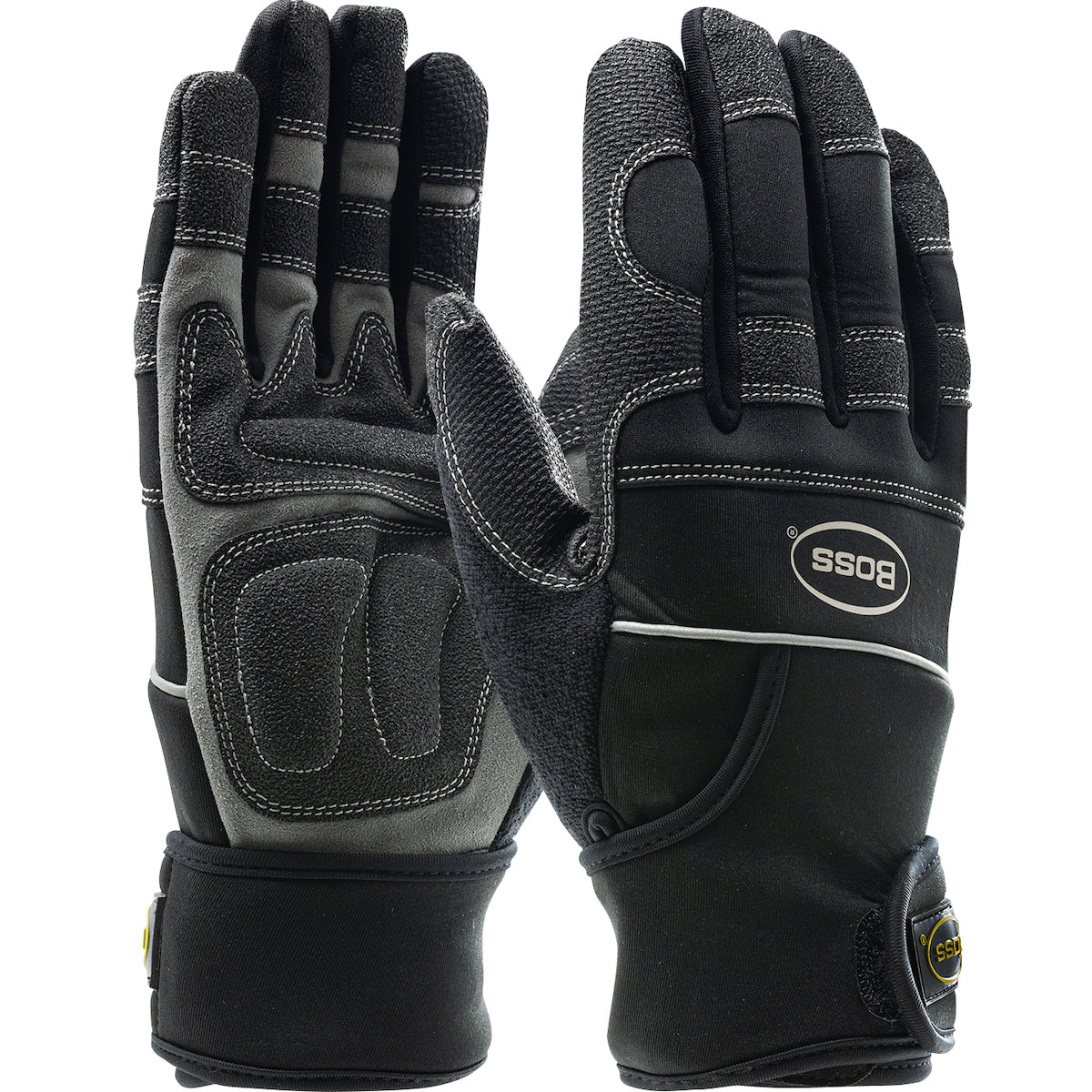 PIP 120-4400 Maximum Safety Gunner AV Synthetic Leather Palm with Anti-Vibration Pads and PVC Grip Wrist Strap Glove (One Dozen)