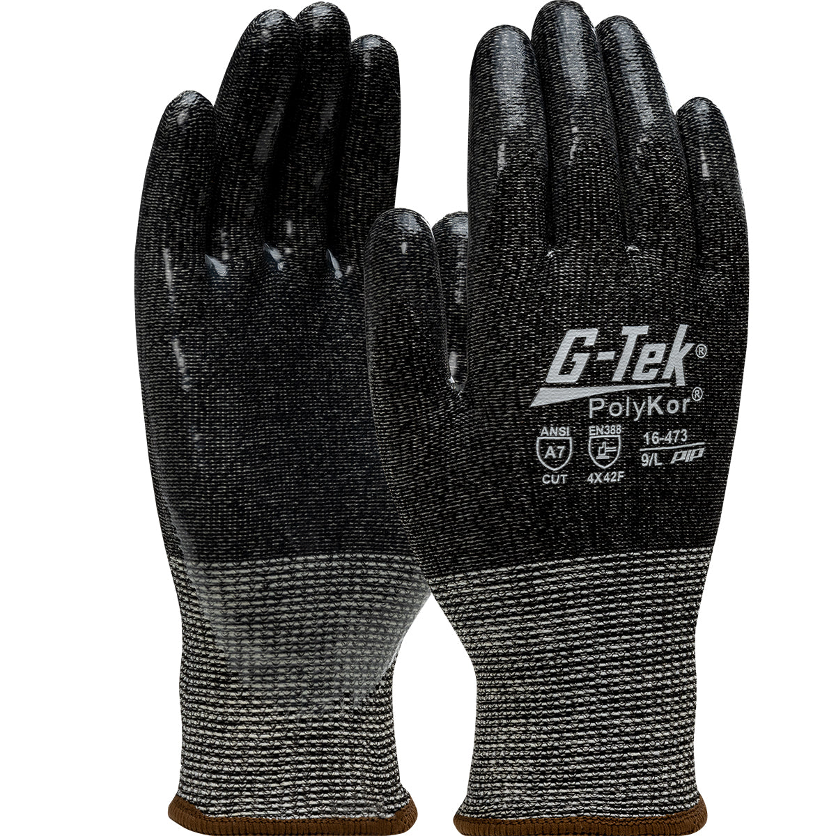 G-Tek 16-473 Seamless Knit PolyKor® Blended Glove with Silicone Coated Flat Grip on Palm & Fingers (