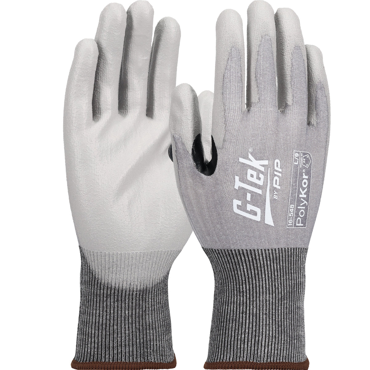 G-Tek 16-548 Seamless Knit A4 PolyKor® Blended Glove with Polyurethane Coated Flat Grip on Palm & Fi