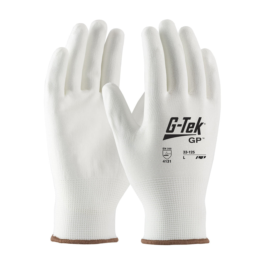 G-Tek 33-125 Seamless Knit Nylon Blend with Polyurethane Coated Flat Grip on Palm and Fingers Safety Glove(One Dozen)
