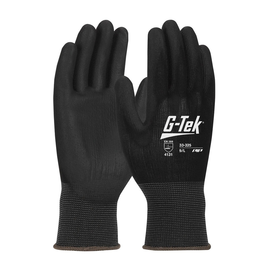 G-Tek 33-325 Heavy Weight Seamless Knit Nylon with Premium Thick Polyurethane Coated Flat Grip on Palm and Fingers Safety Glove(One Dozen)