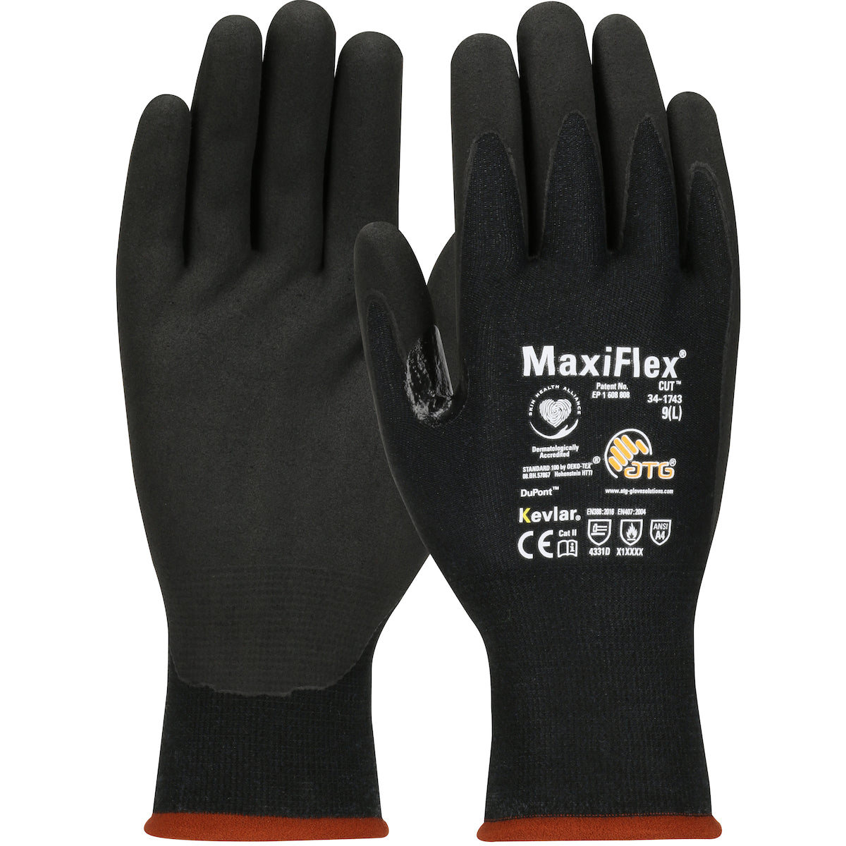 ATG 34-1743 Seamless Knit A4 DuPont™ Kevlar® Glove with Premium Nitrile Coated MicroFoam Grip on Pal