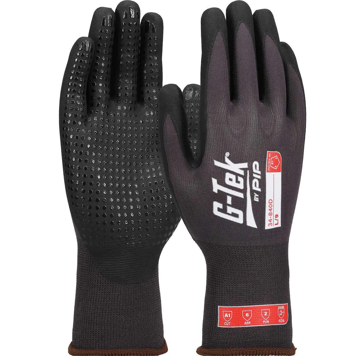 G-Tek 34-840D Premium Seamless Knit Nylon/Spandex Glove with Foam Nitrile Coating on Palm & Fingers