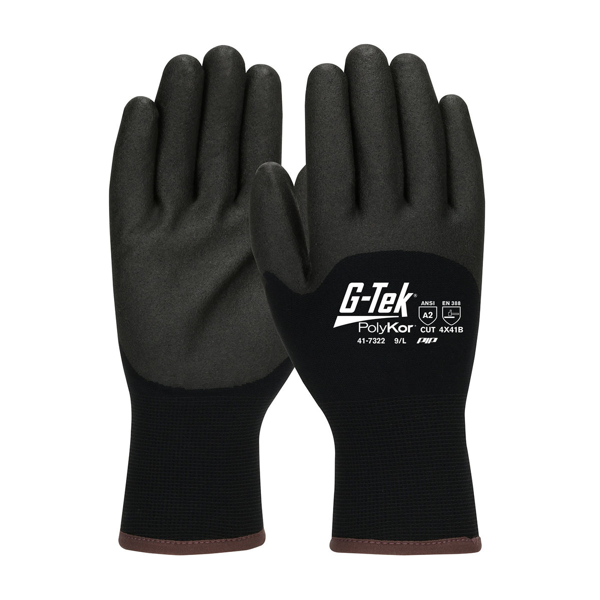 G-Tek 41-7322 Seamless Knit PolyKor® Blend Glove with Acrylic Lining and PVC Foam Grip on Palm, Fing