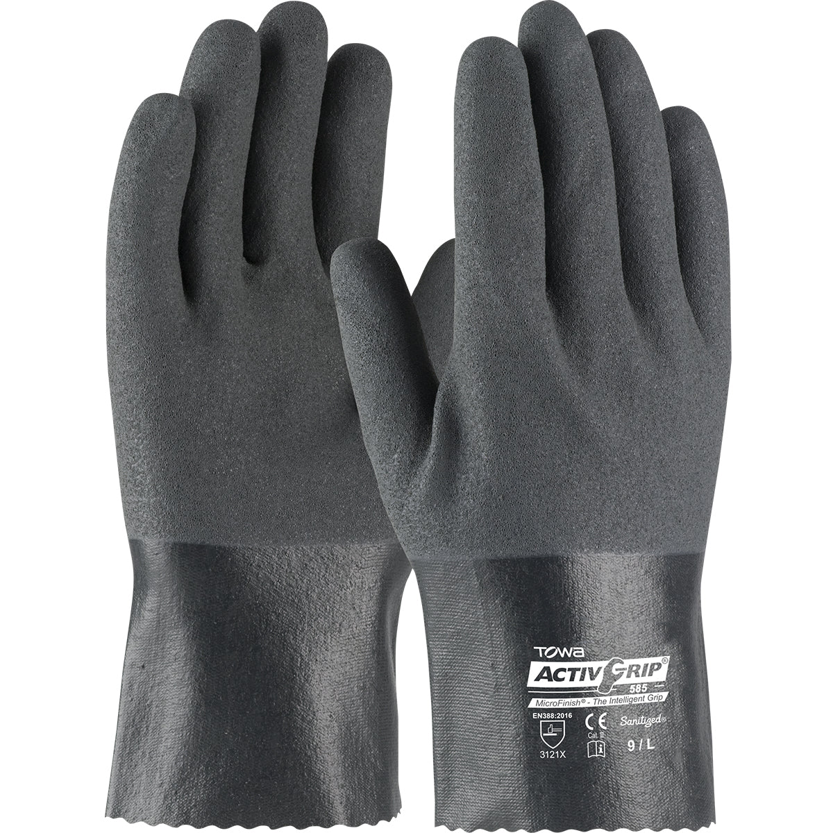 a pair of black nitrile coated work gloves