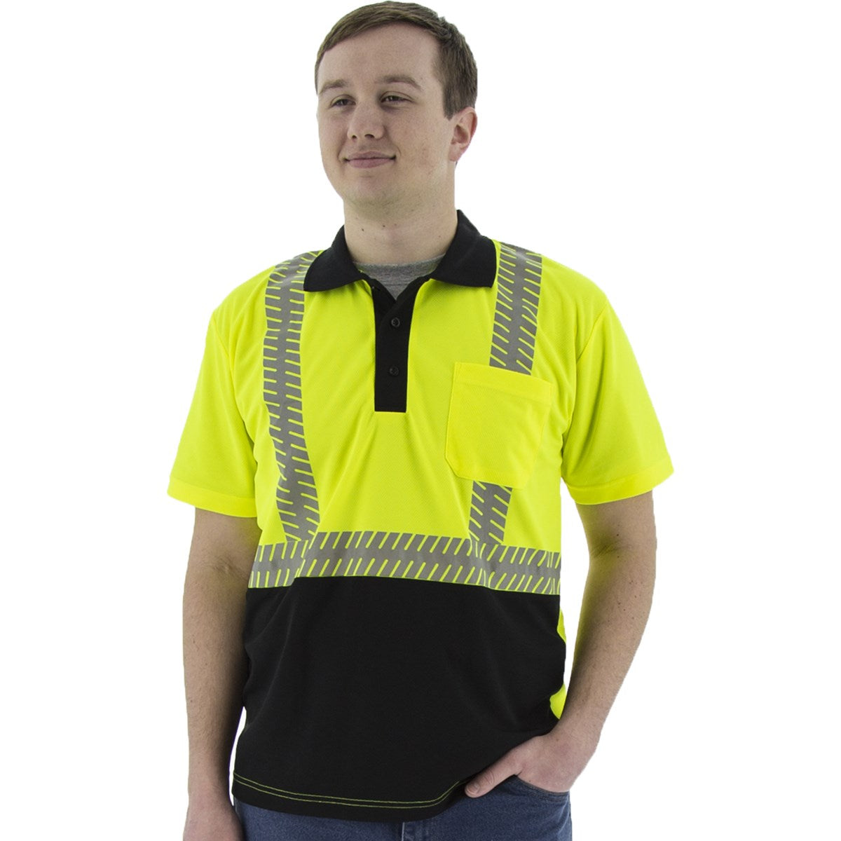 Majestic 75-5213 High Visibility Short Sleeve Polo with Reflective Chainsaw Striping, ANSI 2, R
