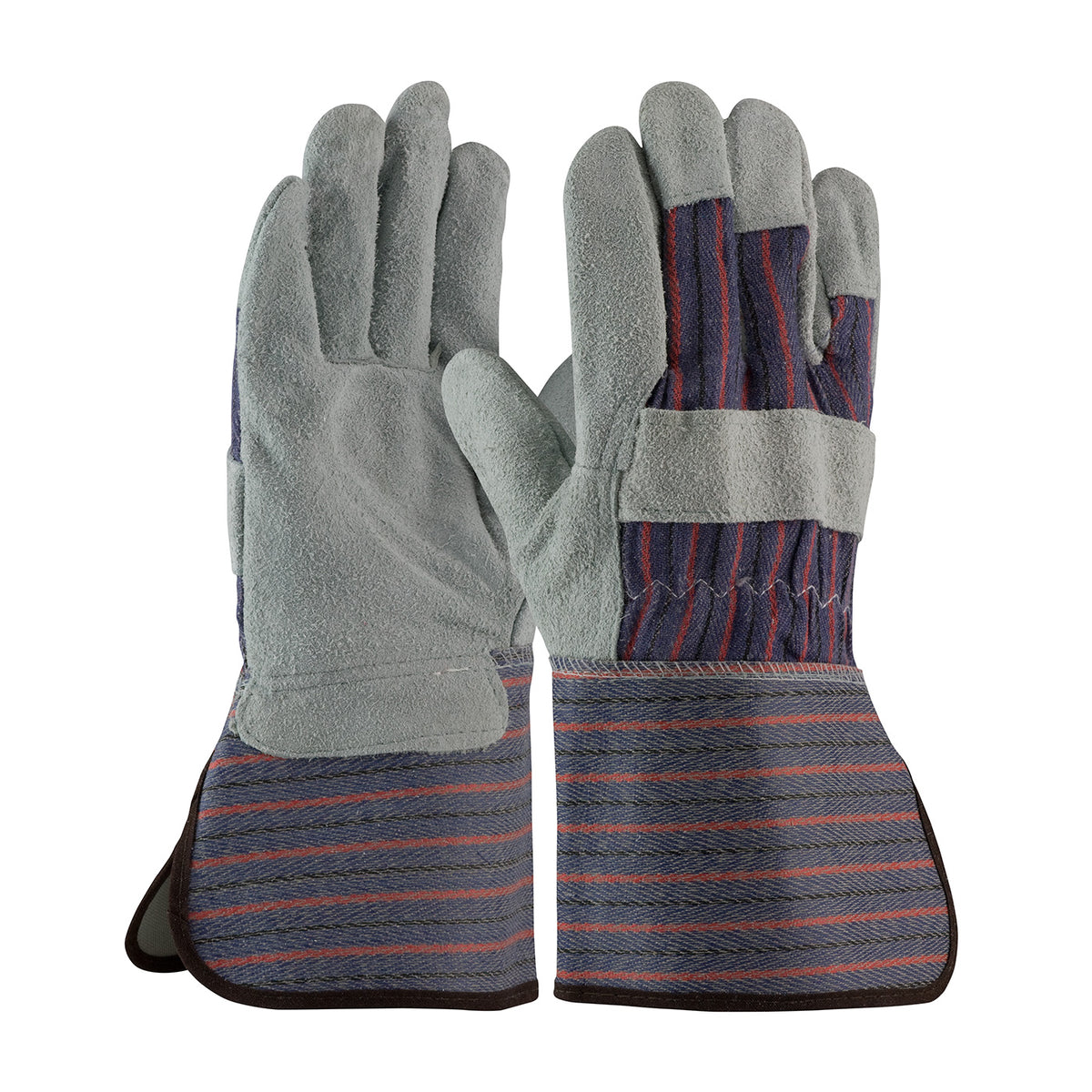 PIP 84-7632 Economy Grade Split Cowhide Leather Palm Glove with Fabric Back - Rubberized Gauntlet Cu