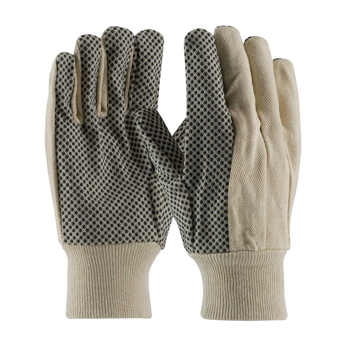 PIP 91-908PD Premium Grade 100% Cotton Canvas Glove with PVC Dotted Grip on Palm, Thumb and Index Fi