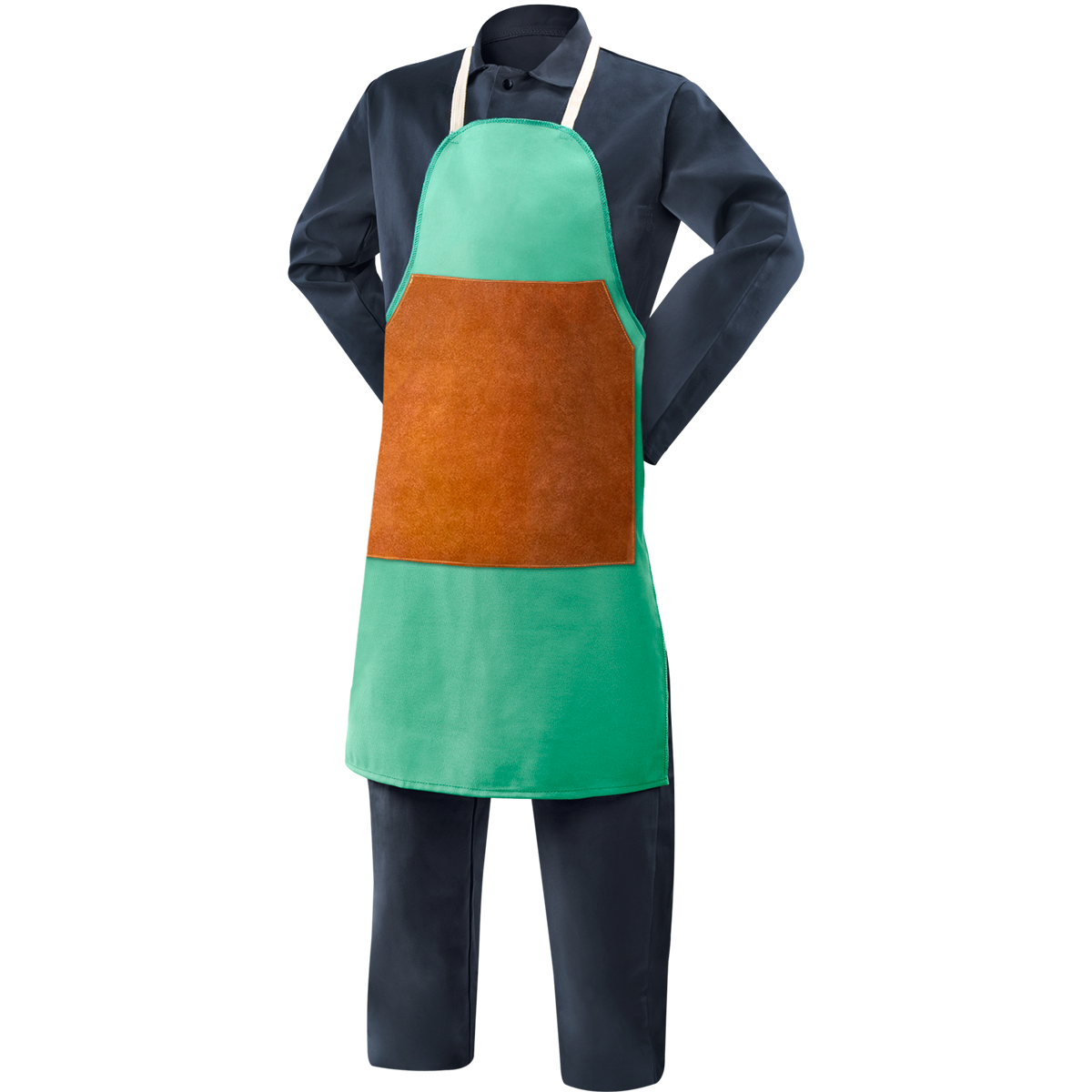 Steiner 10338 12 oz FR Cotton Bib Apron With Leather Patch - 36" Green (Each)