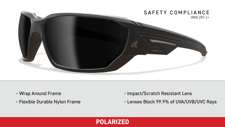 Edge Eyewear Dawson TXD416 Matte Black Frame/Polarized Smoke Lens Safety Glasses