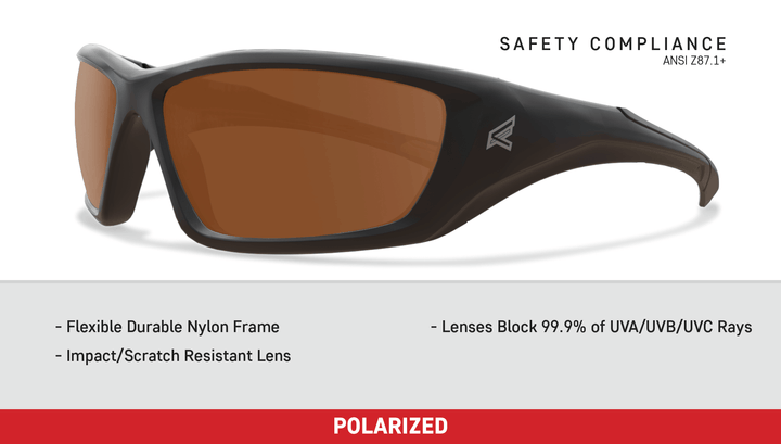 Edge Eyewear Robson TXR415 Black Frame, Polarized Copper Driving Lens Safety Glasses