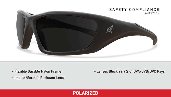 Edge Eyewear Robson TXR416 Black Frame, Polarized Smoke Lens Safety Glasses