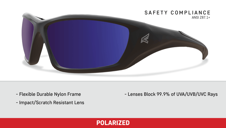 Edge Eyewear Robson TXRAP418 Black Frame, Polarized Aqua Precision Blue Mirror Lens Safety Glasses