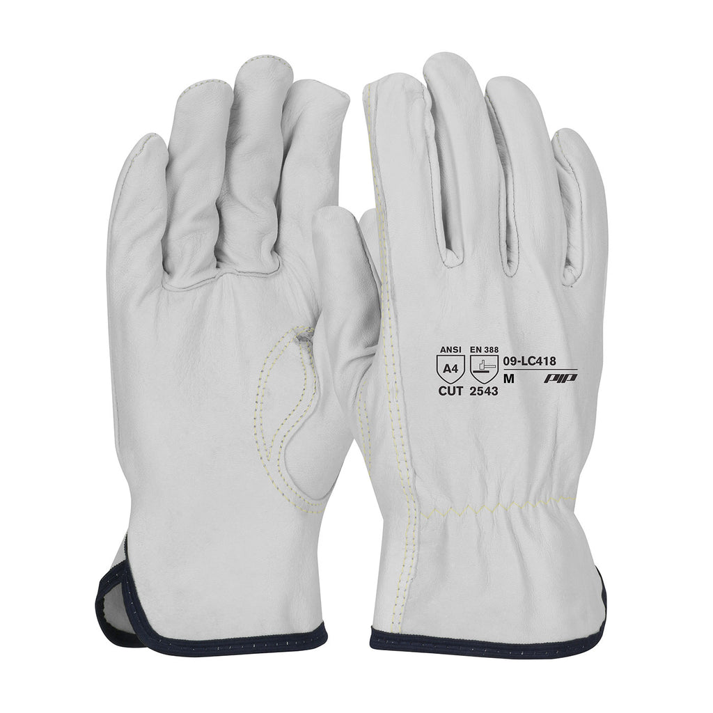 PIP 09-LC418 Premium Grade Top Grain Goatskin Leather Drivers with Aramid Blend Lining Keystone Thumb Safety Glove (One Dozen)
