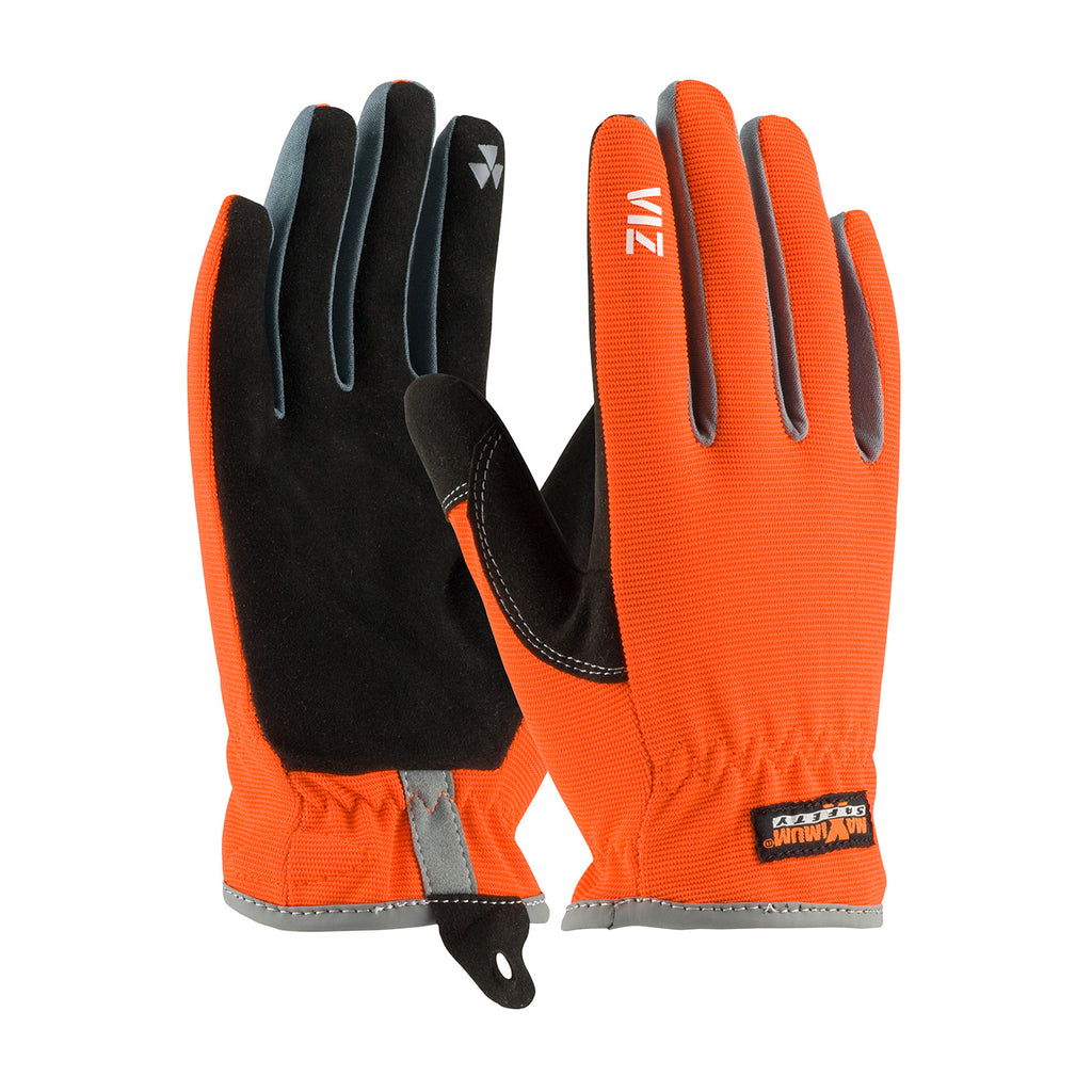 PIP 120-4600 Maximum Safety Viz with Synthetic Leather Palm and Fabric Back PVC Grip on Index Finger/Thumb Safety Glove (One Dozen)