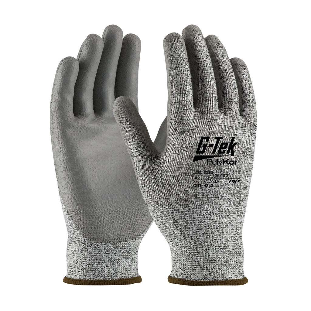 PIP 16-150 G-Tek Seamless Knit PolyKor Blended Glove with Polyurethane Coated Flat GripSafety Glove (One Dozen)