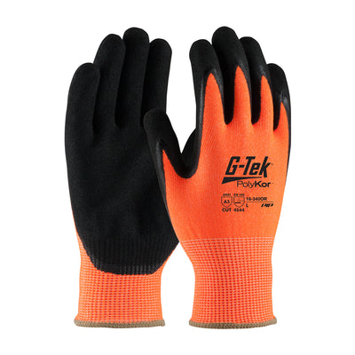 G-Tek PolyKor 16-340OR Hi-Vis Seamless Knit Blended Glove with Double-Dipped Nitrile Coated MicroSurface Grip (One Dozen)