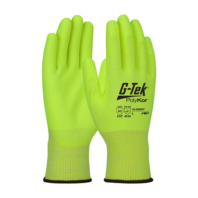 G-Tek PolyKor 16-520HY Hi-Vis Seamless Knit Polyurethane Coated Flat Grip Glove (One Dozen)