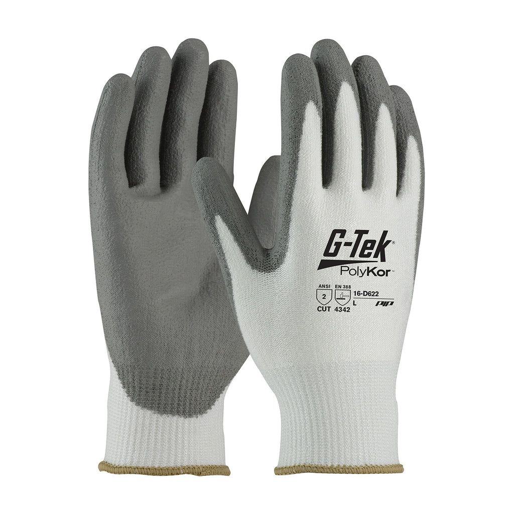 PIP 16-D622 G-Tek PolyKor Seamless Knit Blended Glove with Polyurethane Coated Flat Grip Safety Glove (One Dozen)