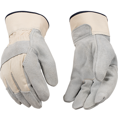 Kinco 1720 Suede Cowhide Safety Cuff with Shirred Elastic Wrist, Wrap Around Index Finger, Wing Thumb Design Gloves (One Dozen)