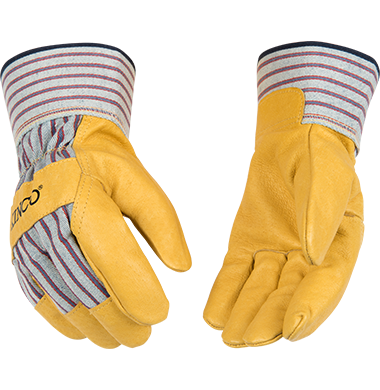 Kinco 1917C Kids' Grain Leather Palm Trademarked Otto Striped Cotton-Blend Canvas Safety Cuff Gloves (3 Pair) - image 1