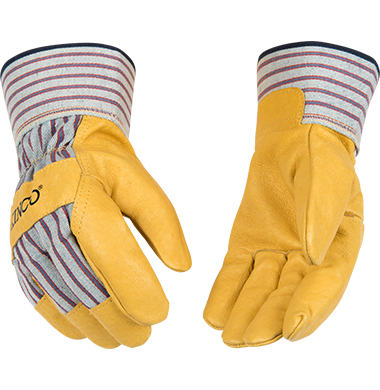 Kinco 1917C Kids' Grain Leather Palm Trademarked Otto Striped Cotton-Blend Canvas Safety Cuff Gloves (One Dozen)