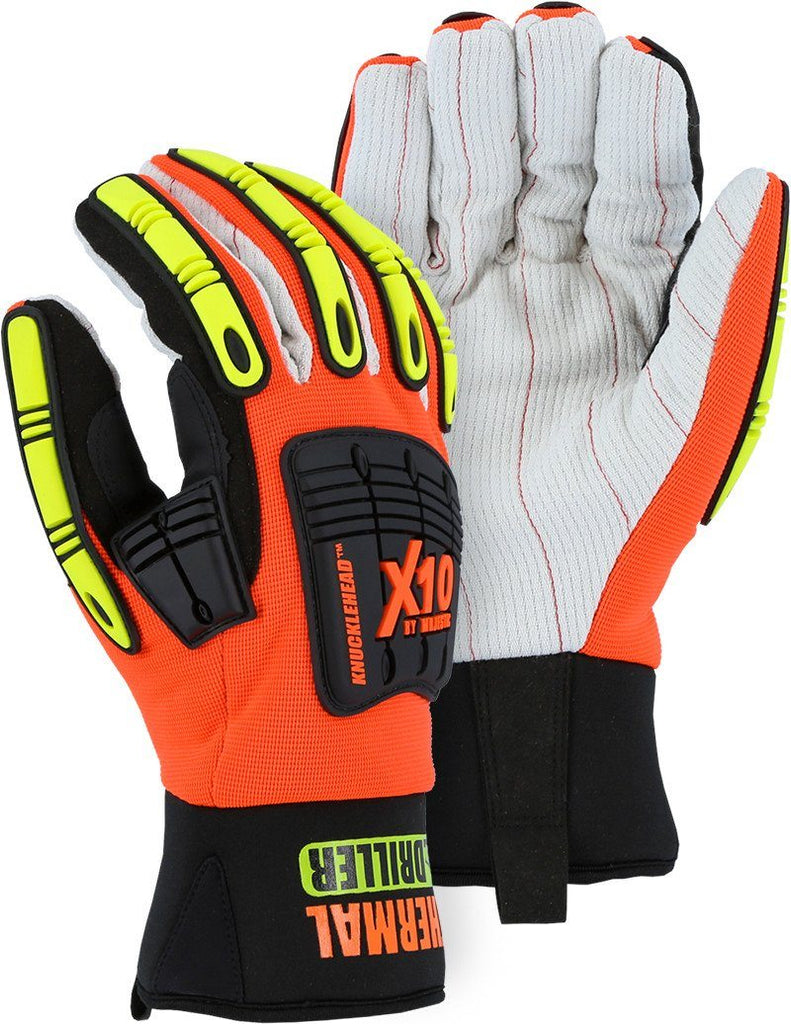 Majestic 21267HO Knucklehead Driller X10 Back Cotton Palm Waterproof Safety Glove(One Dozen)