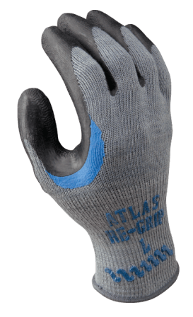 a gray palm coated work glove from Atlas brand a gray palm coated work glove from Atlas brand