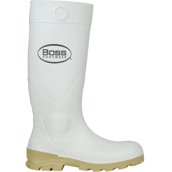 PIP 380-900 Boss Footwear 16" Lightweight Durable PVC Plain Toe Boot, White PIP 380-900 Boss Footwear 16" Lightweight Durable PVC Plain Toe Boot, White