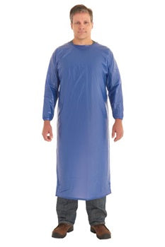 a lab worker wearing a blue PVC coat apron from Ansell brand