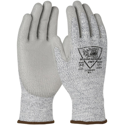 a pair of gray work gloves with polyurethane palm coating a pair of gray work gloves with polyurethane palm coating