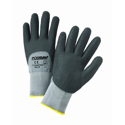 West Chester 715SNFTKD PosiGrip Black Foam Nitrile 3/4 Dip on Gray Nylon Shell with Dotted Palm Gloves (One Dozen) West Chester 715SNFTKD PosiGrip Black Foam Nitrile 3/4 Dip on Gray Nylon Shell with Dotted Palm Gloves (One Dozen)