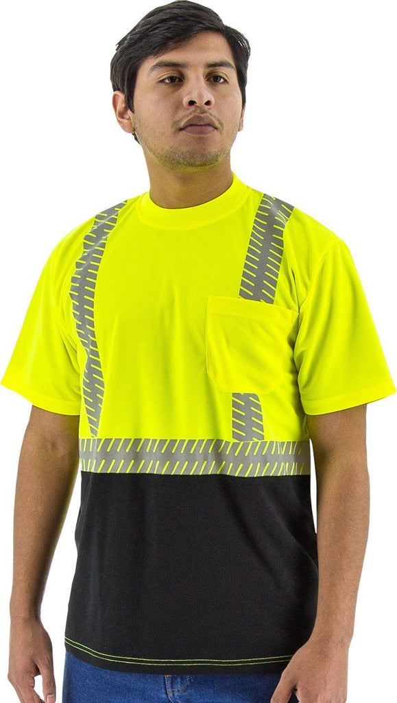 Majestic 75-5215 Birdseye Yellow Mesh T-Shirt ANSI 2 Black Bottom