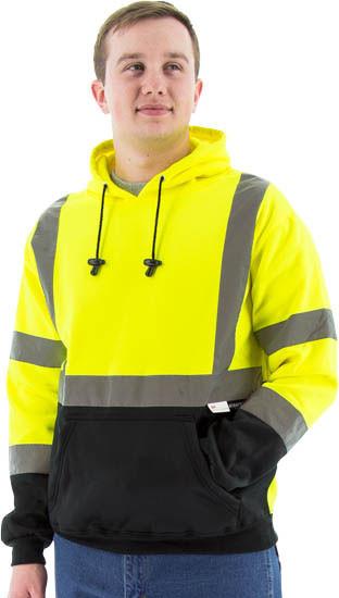 Majestic 75-5327 Deluxe High Visibility Yellow Hooded Pullover Sweatshirt, Ansi 3, Type R