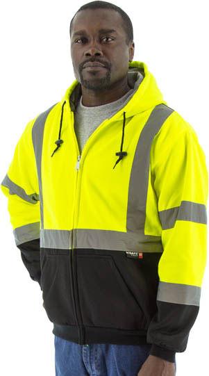 Majestic 75-5331 High Visibility Yellow With Teflon Fabric Protector Hooded Sweatshirt, Ansi 3, Type R