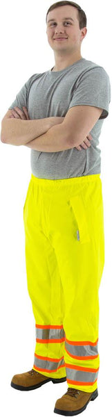 Majestic 75-7351 High Visibility Yellow Polyester Waterproof With Dot Striping Rain Waist Pants, Ansi E