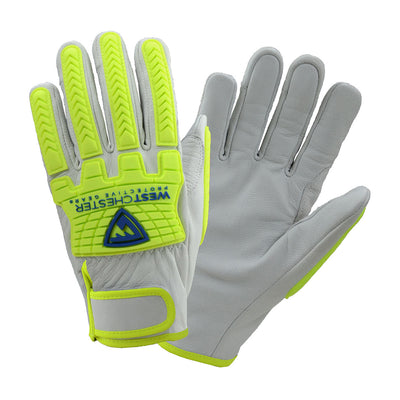 a pair of hi-vis leather gloves with Kevlar blend lining