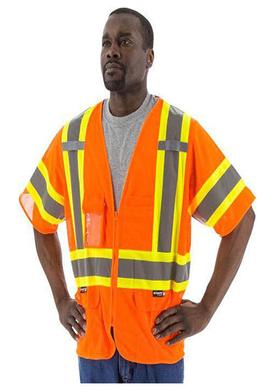 Majestic 75-3302 High Visibility With Dot Striping Polyester Mesh Safety Vest, Ansi 3, R