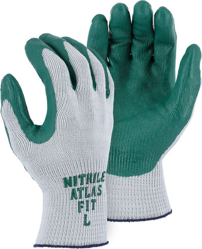 Atlas 350-3230 Green Nitrile Coated Glove on Seamless Knit Liner (One Dozen)