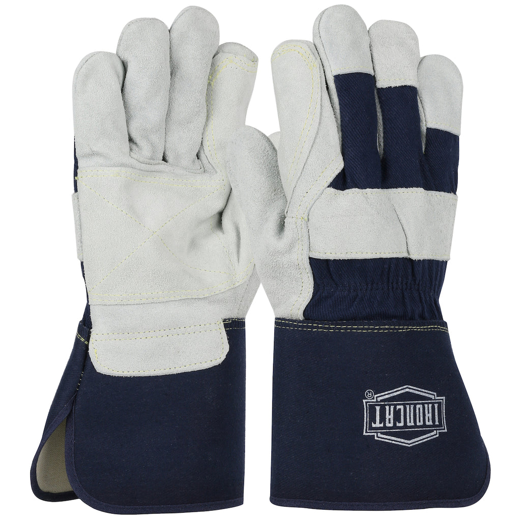 PIP IC8DP Iron Cat Ironcat Premium Leather Double Palm with Knuckle Strap Gauntlet Cuff Safety Glove (One Dozen)