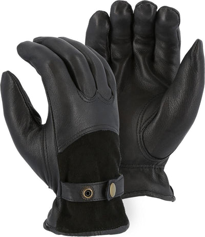 Majestic 1546T Winter Lined Deerskin with Reversed Back and Leather Strap Safety Glove(One Dozen)