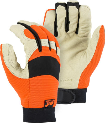 Majestic Hi-Viz Pigskin Palm Mechanics Gloves 2152THV (one dozen)