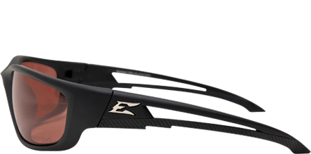 a stylish pair of copper glasses featuring the logo of Edge Eyewear brand on its left side