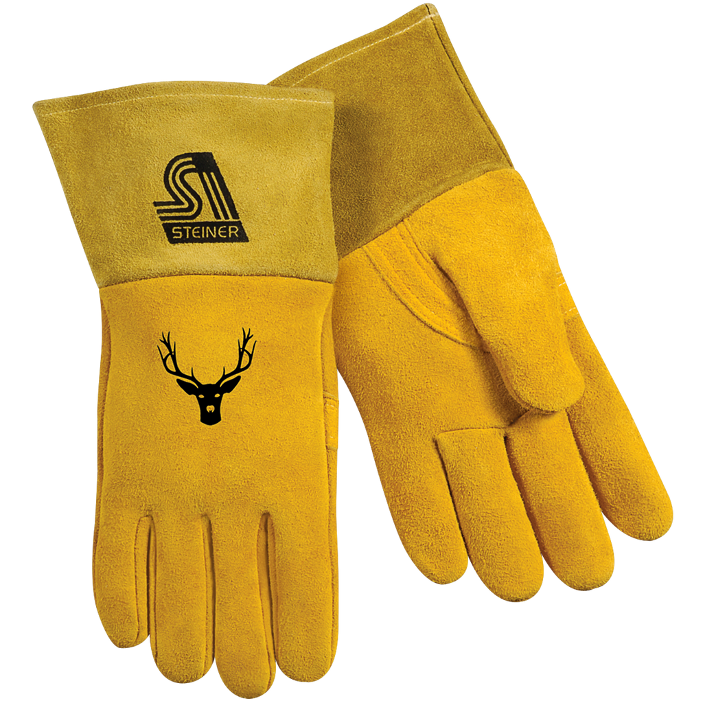 Steiner Industries 02276 Sof-Buck Premium Reverse Grain Deerskin MIG Unlined Palm ThermoCore Foam Back Long Cuff  Welding Gloves (One Dozen)
