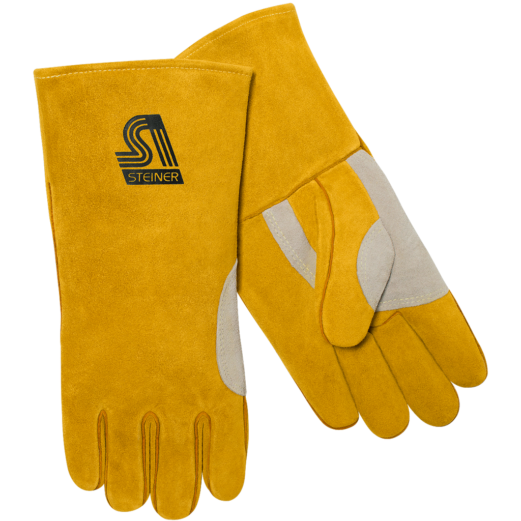 Steiner Industries 021NT Premium Side Split Cowhide Stick Heat Resistor Triple Layer Lined Welding Gloves (One Dozen)