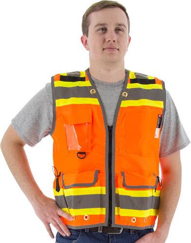photo of a site engineer wearing a neon orange high visibility vest