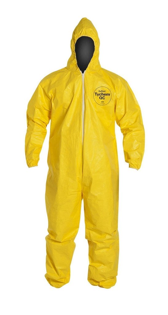 image of a yellow coverall suit from Dupont