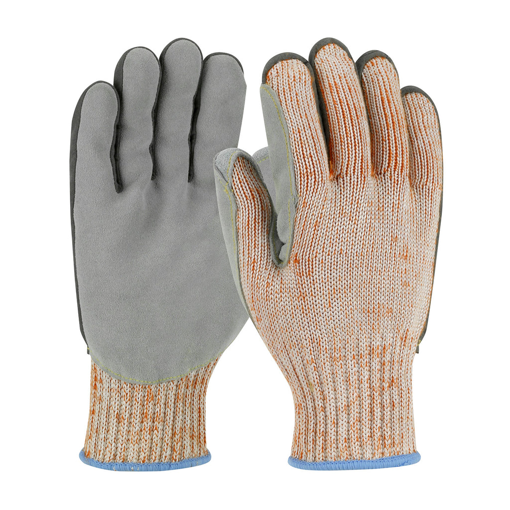 PIP 09-H550SLPV Scrap King Seamless Knit PolyKor Blended with Split Cowhide Leather Palm and Aramid Stitching Safety Glove (One Dozen)
