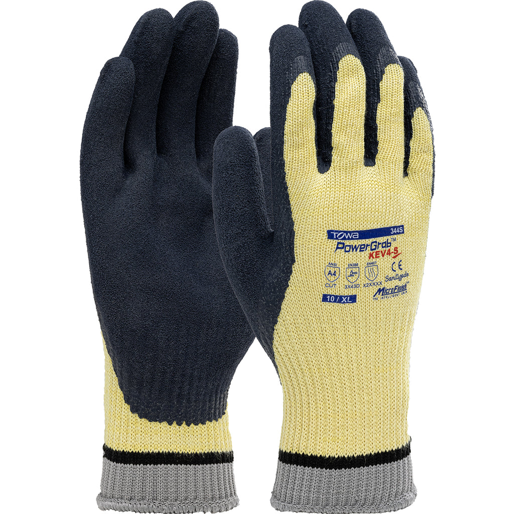 PIP 09-K1444 PowerGrab KEV4 Seamless Knit Kevlar with Latex Coated MicroFinish Grip Safety Glove (One Dozen)