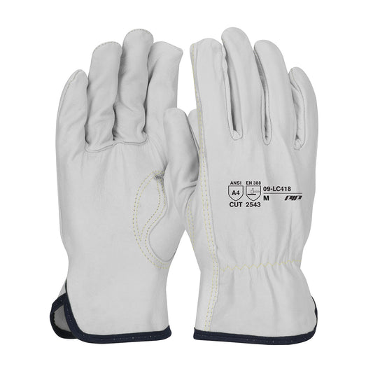 PIP 09-LC418 Premium Grade Top Grain Goatskin Leather Drivers with Aramid Blend Lining Keystone Thumb Safety Glove (One Dozen)